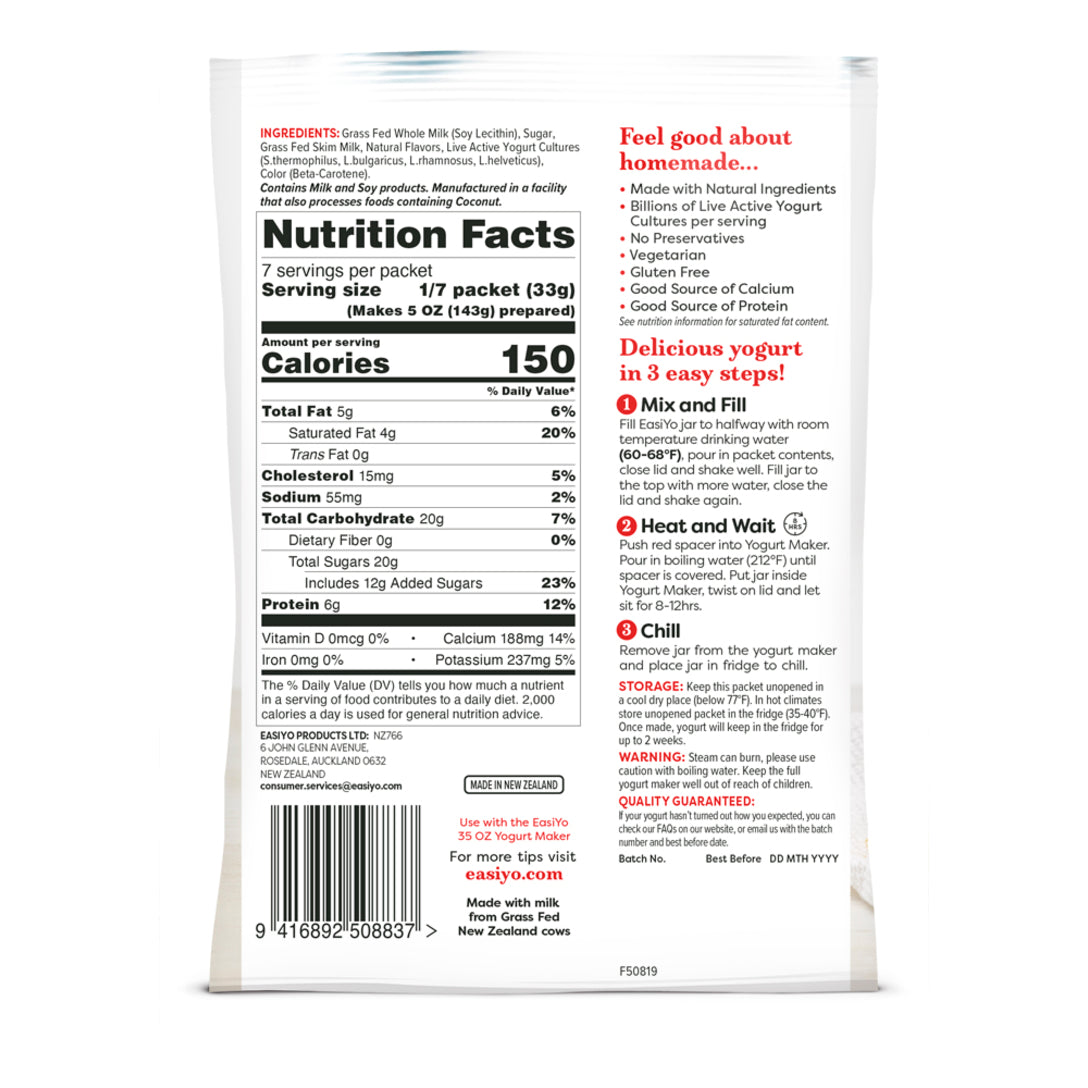 US EasiYo Vanilla Greek Yogurt Product information